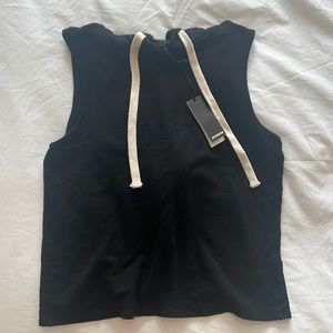 Monrow Sleeveless Black Sweatshirt with Hood and Open Back, Size XS